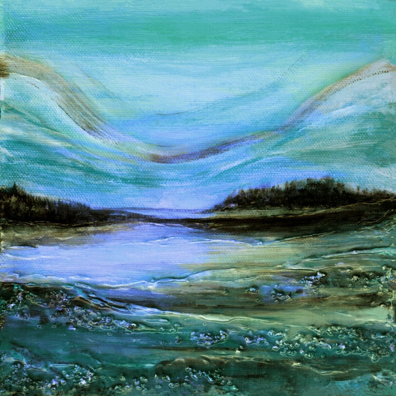 SUNSET GLOW 1 , COOL DUSK OCEANO CERCETA PAISAGEM MODERNO PINTURA