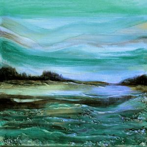 SUNSET GLOW 2 , COOL DUSK OCEANO CERCETA PAISAGEM MODERNO PINTURA