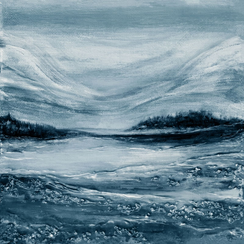SUNSET GLOW 1 , INDIGO MONO OCEANO CERCETA PAISAGEM MODERNO PINTURA