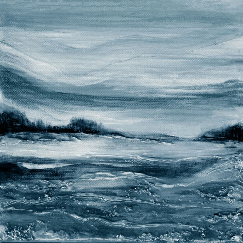 SUNSET GLOW 2 , INDIGO MONO OCEANO CERCETA PAISAGEM MODERNO PINTURA