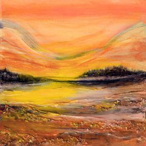 SUNSET GLOW 1 , WARM EMBERS POR DO SOL PAISAGEM MODERNO PINTURA