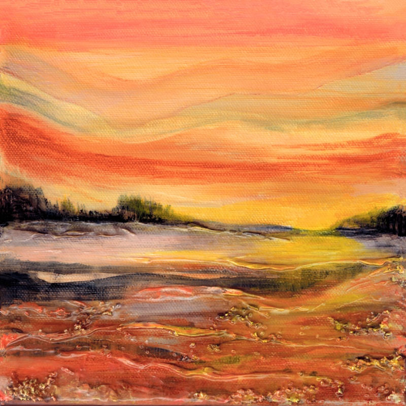 SUNSET GLOW 2 , WARM EMBERS POR DO SOL PAISAGEM MODERNO PINTURA