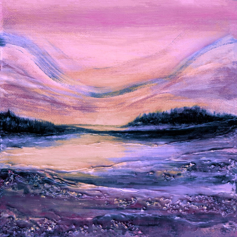 SUNSET GLOW 1 , PURPLE CALM POR DO SOL PAISAGEM MODERNO PINTURA