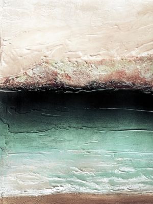OCEAN CALLING 1, ROSA OURO PESSEGO VERDE SUAVE OCEANO TROPICAL MAR ONDAS PAISAGEM