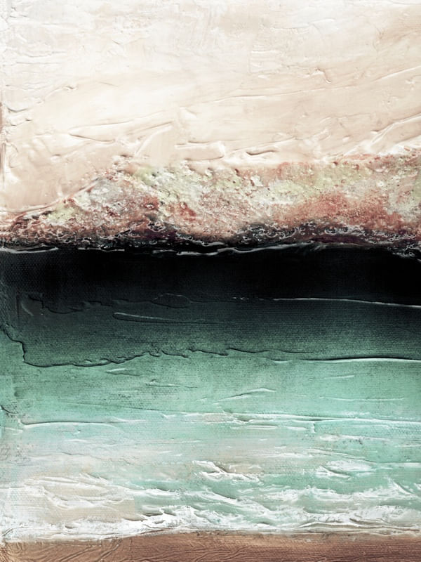 OCEAN CALLING 1, ROSA OURO PESSEGO VERDE SUAVE OCEANO TROPICAL MAR ONDAS PAISAGEM