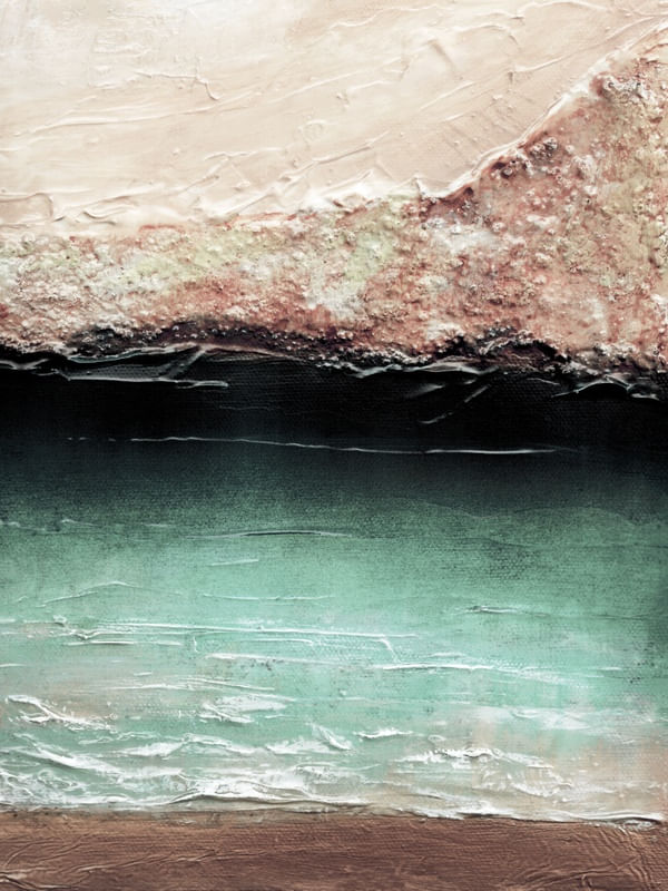 OCEAN CALLING 2, ROSA OURO PESSEGO VERDE SUAVE OCEANO TROPICAL MAR ONDAS PAISAGEM