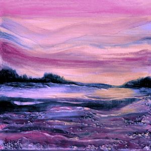 SUNSET GLOW 2 , PURPLE CALM POR DO SOL PAISAGEM MODERNO PINTURA