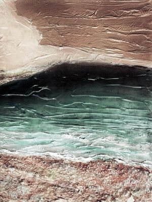 OCEAN CALLING 3, ROSA OURO PESSEGO VERDE SUAVE OCEANO TROPICAL MAR ONDAS PAISAGEM
