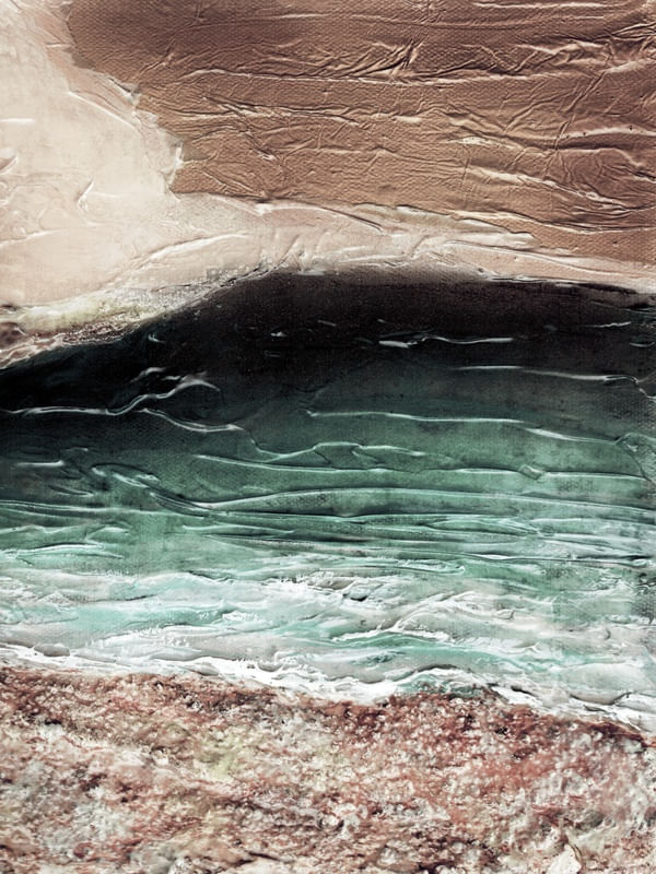 OCEAN CALLING 3, ROSA OURO PESSEGO VERDE SUAVE OCEANO TROPICAL MAR ONDAS PAISAGEM