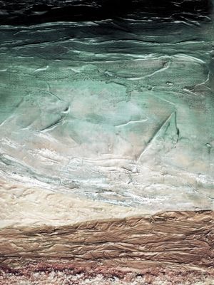 OCEAN CALLING 5, ROSA OURO PESSEGO VERDE SUAVE OCEANO TROPICAL MAR ONDAS PAISAGEM