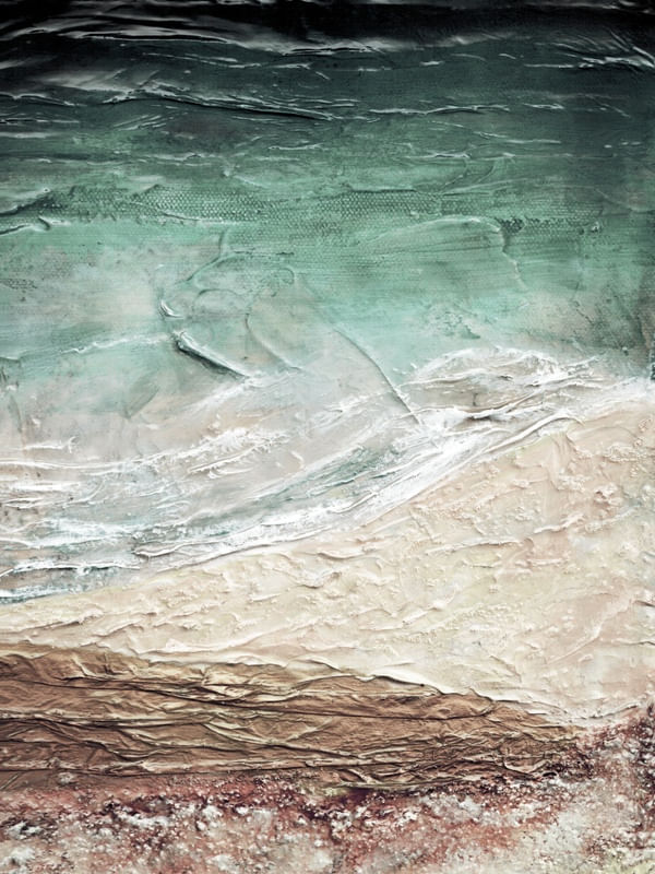OCEAN CALLING 6, ROSA OURO PESSEGO VERDE SUAVE OCEANO TROPICAL MAR ONDAS PAISAGEM