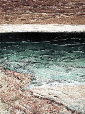 OCEAN CALLING 7, ROSA OURO PESSEGO VERDE SUAVE OCEANO TROPICAL MAR ONDAS PAISAGEM