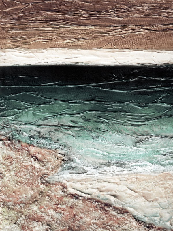 OCEAN CALLING 7, ROSA OURO PESSEGO VERDE SUAVE OCEANO TROPICAL MAR ONDAS PAISAGEM