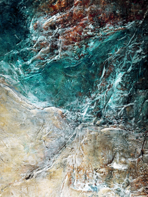 PASSAGE 4, CERCETA BEGE FERRUGEM OCEANO MAR PRAIA ABSTRATO PINTURA