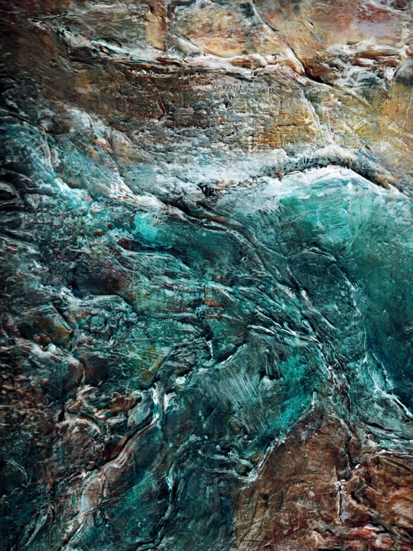 PASSAGE 6, CERCETA BEGE FERRUGEM OCEANO MAR PRAIA ABSTRATO PINTURA