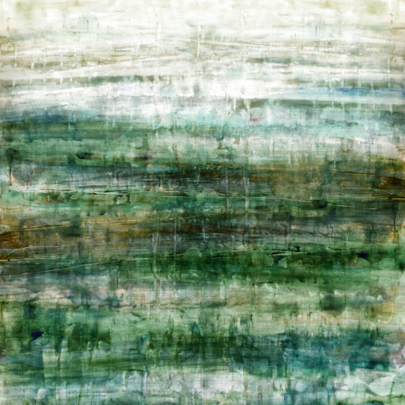 BEAUTIFUL ECHOES 3, VERDE BEGE AGUARELA ABSTRATO PAISAGEM PINTURA