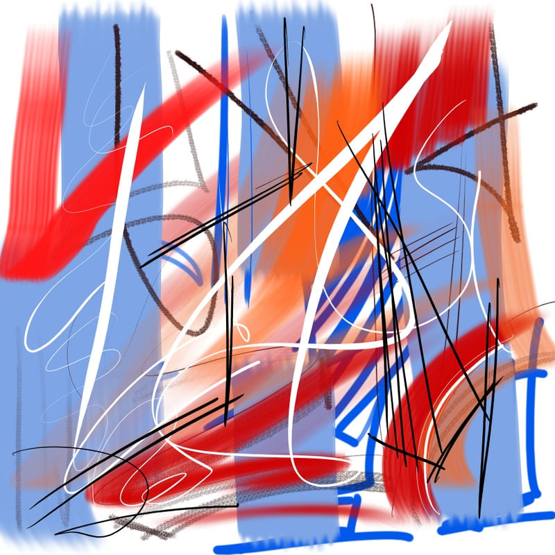 TRAÇOS EM AZUL E VERMELHO