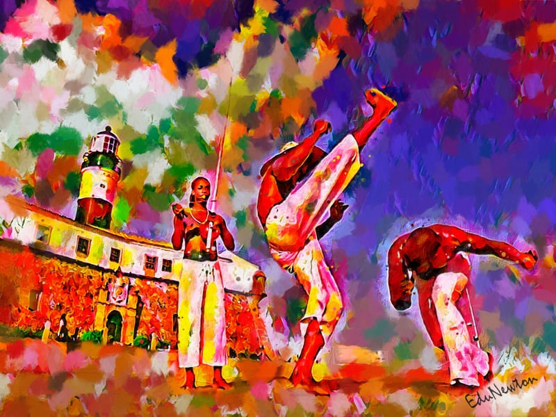 RODA DE CAPOEIRA NO FAROL DA BARRA - PINTURA A ÓLEO