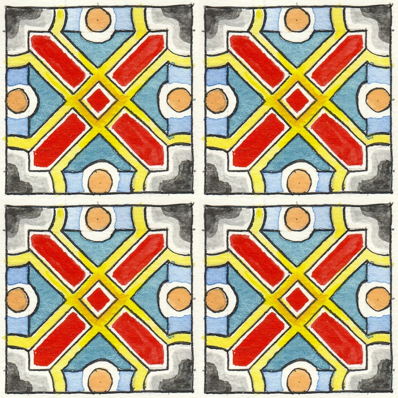 AZULEJO QUADRADO EM AQUARELA 14 - SERIE