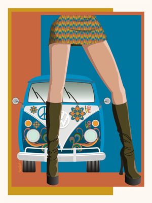 GIRL OLD CAR KOMBI