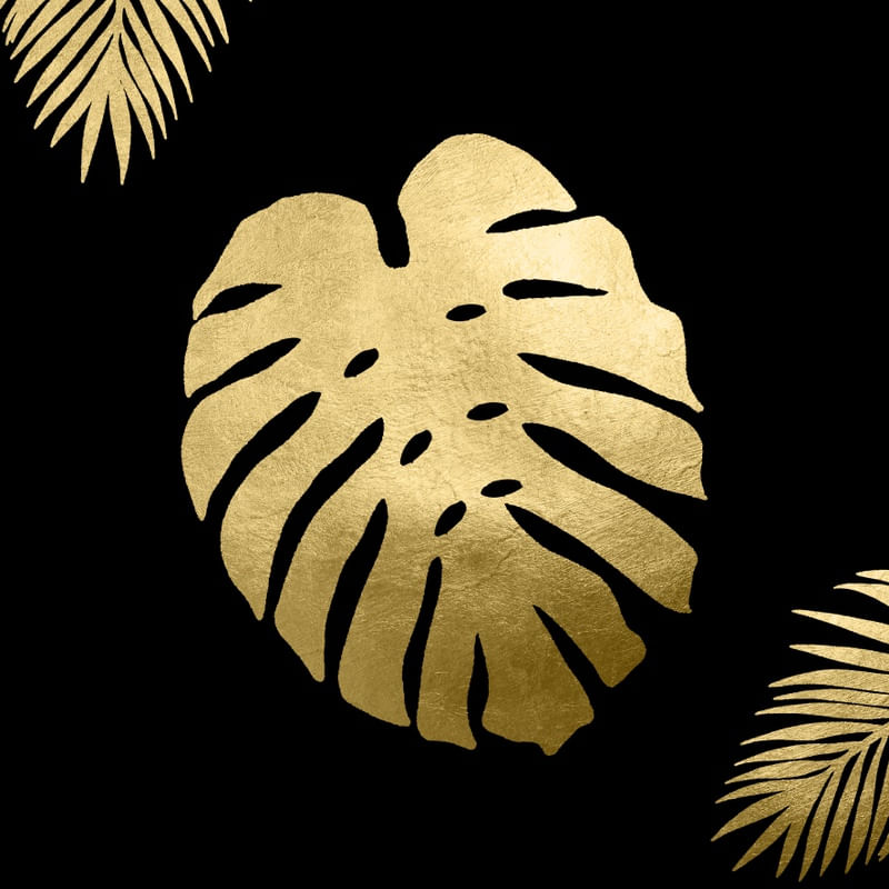 FOLHAS TROPICAIS DOURADAS COM PRETO