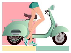 SCOOTER GIRL AND GEOMETRIC ART