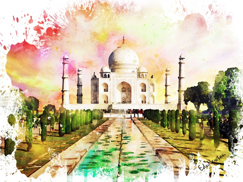TAJ MAHAL AO POR DO SOL - WATERCOLOR