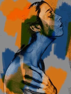 MULHER ABSTRATA AZUL E LARANJA