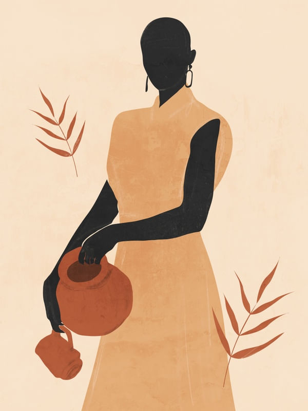 MINIMAL ABSTRACT ART-GIRL HOLDING A POTTERY 2