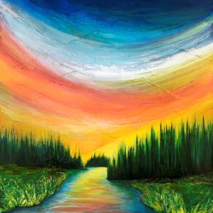 WOODLAND INLET 1, COLORIDO ARCO IRIS PAISAGEM NATUREZA PINTURA