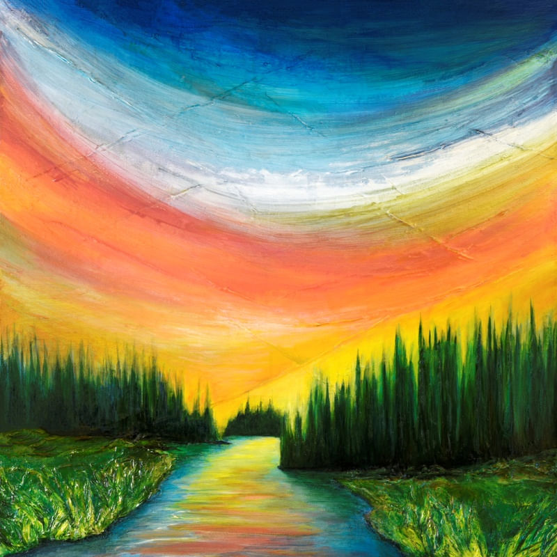 WOODLAND INLET 1, COLORIDO ARCO IRIS PAISAGEM NATUREZA PINTURA