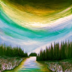 WOODLAND INLET 3, COLORIDO ARCO IRIS PAISAGEM NATUREZA PINTURA