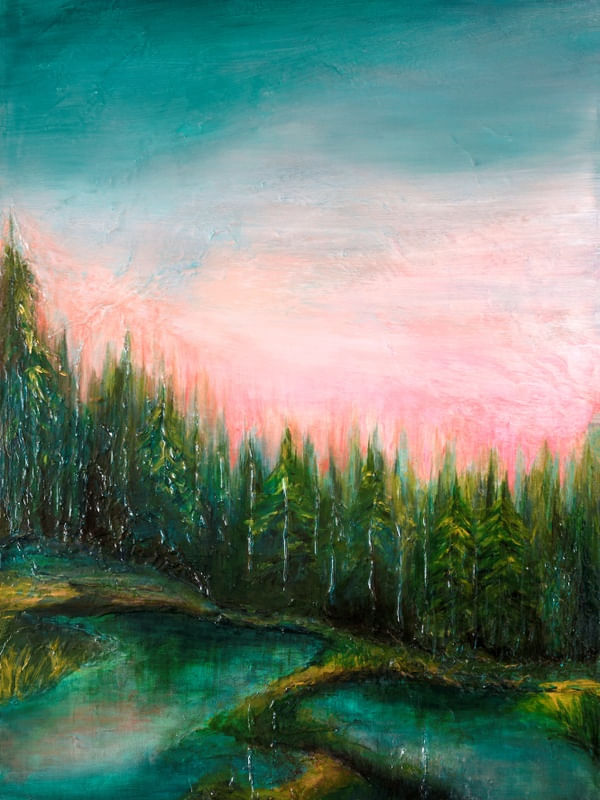 WOODLAND RETREAT 2, ARVORES MODERNO COLORIDO PAISAGEM PINTURA