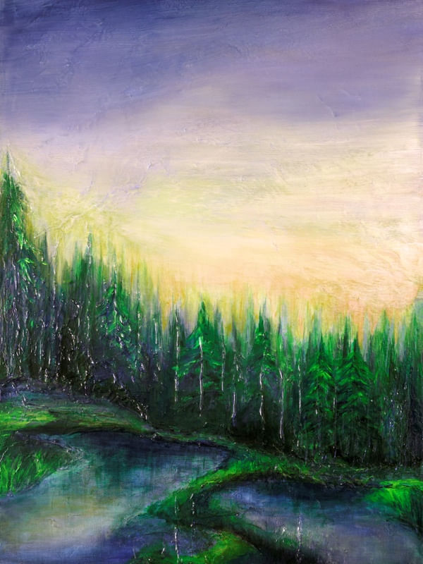 WOODLAND RETREAT 3, ARVORES MODERNO COLORIDO PAISAGEM PINTURA