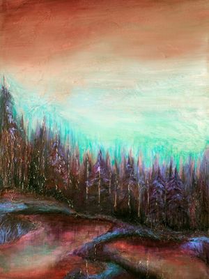 WOODLAND RETREAT 4, ARVORES MODERNO COLORIDO PAISAGEM PINTURA
