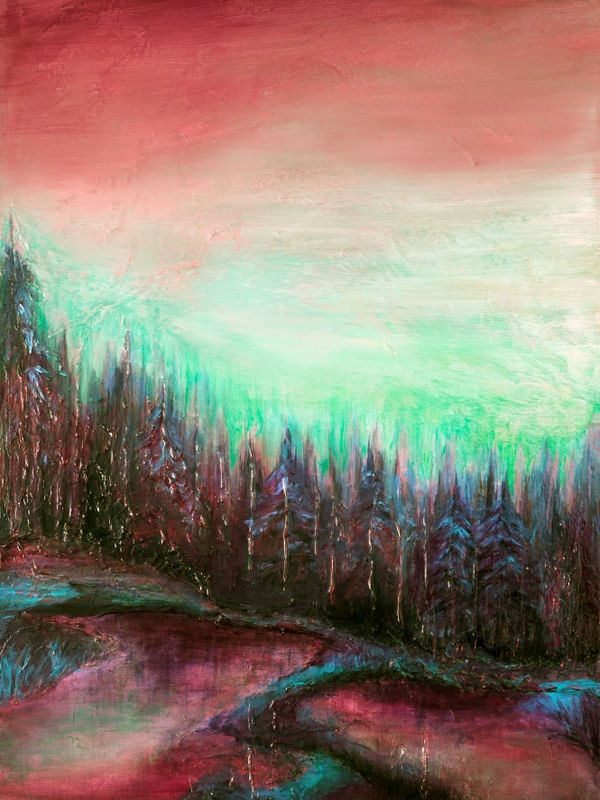 WOODLAND RETREAT 5, ARVORES MODERNO COLORIDO PAISAGEM PINTURA