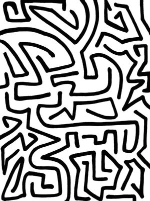 PRIMAL SELF 1, PRETO E BRANCO ABSTRATO GRAFITE MODERNO ORGANICO SKETCH