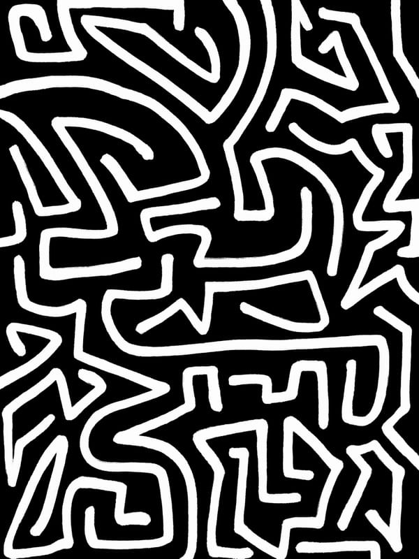 PRIMAL SELF 2, PRETO E BRANCO ABSTRATO GRAFITE MODERNO ORGANICO SKETCH