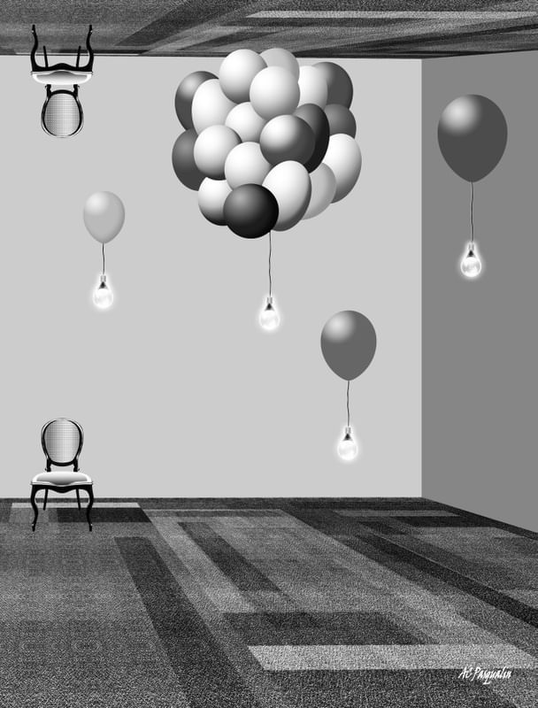 SALA COM BALÕES PRETO E BRANCO
