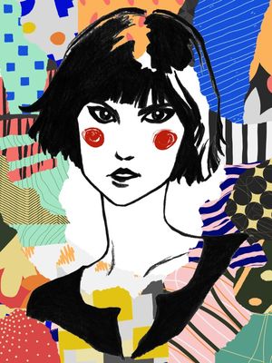 CLOWN GIRL 1, COLORIDO SKETCH MULHER MODERNO ANIME POPART ILUSTRAÇÃO