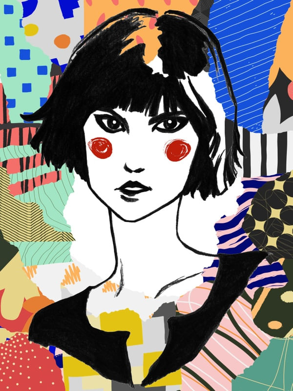 CLOWN GIRL 1, COLORIDO SKETCH MULHER MODERNO ANIME POPART ILUSTRAÇÃO