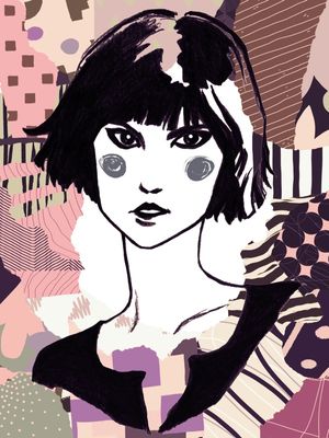 CLOWN GIRL 7, COLORIDO SKETCH MULHER MODERNO ANIME POPART ILUSTRAÇÃO