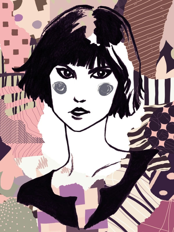 CLOWN GIRL 7, COLORIDO SKETCH MULHER MODERNO ANIME POPART ILUSTRAÇÃO