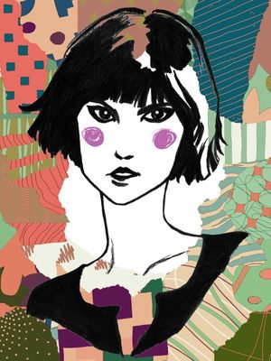 CLOWN GIRL 8, COLORIDO SKETCH MULHER MODERNO ANIME POPART ILUSTRAÇÃO
