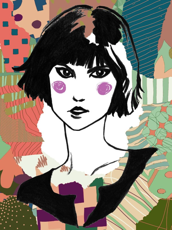 CLOWN GIRL 8, COLORIDO SKETCH MULHER MODERNO ANIME POPART ILUSTRAÇÃO