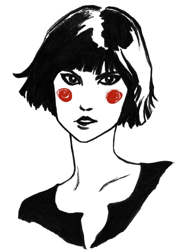 CLOWN GIRL RED CHEEKS, SKETCH MULHER ANIME POPART ILUSTRAÇÃO