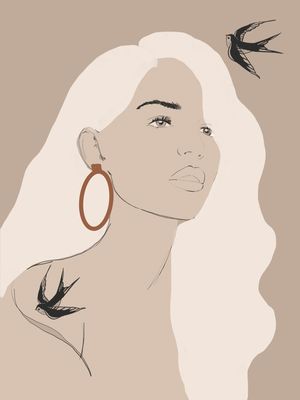 WOMAN WITH SWALLOWS