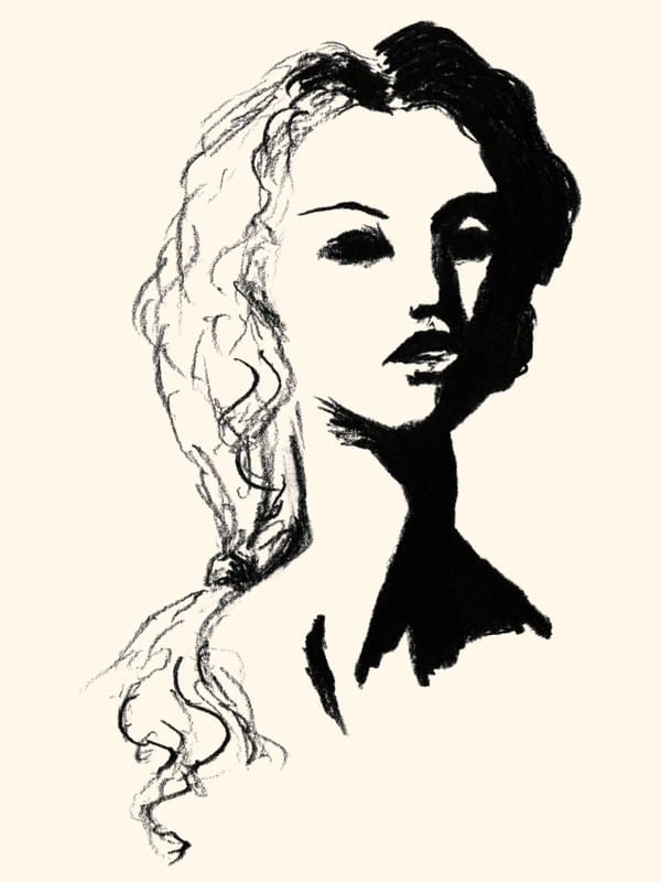 WOMAN 1, PRETO E BEGE MULHER RETRATO CARA ELEGANTE SKETCH