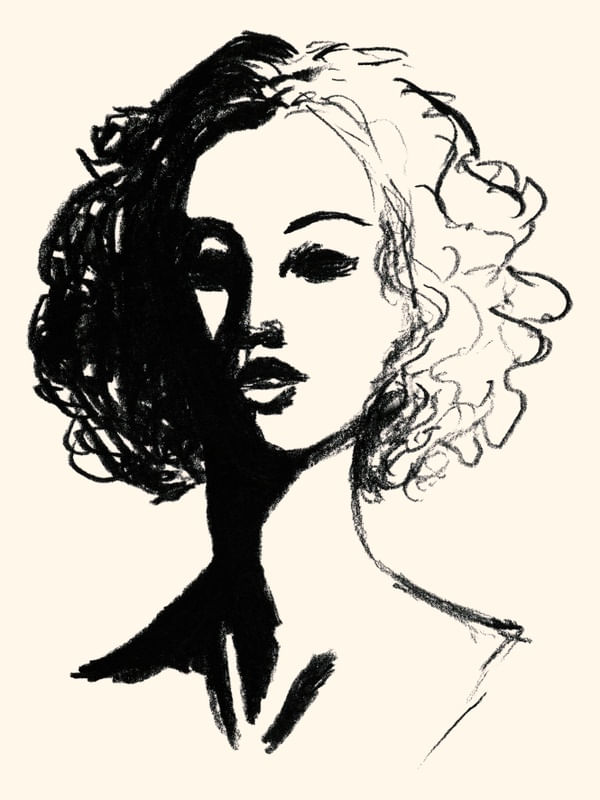 WOMAN 3, PRETO E BEGE MULHER RETRATO CARA ELEGANTE SKETCH