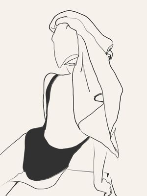 GIRL WITH TOWEL ON HER HEAD SKETCH ART